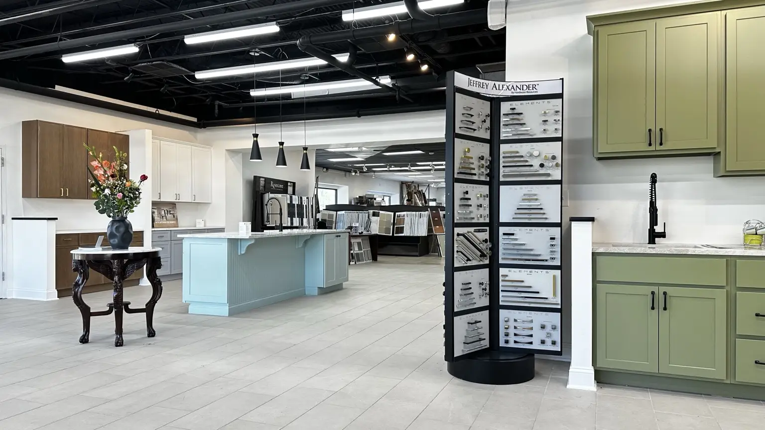 kitchen remodeling showroom in rockville md displaying cabinets countertops and flooring options for homeowners in dmv area