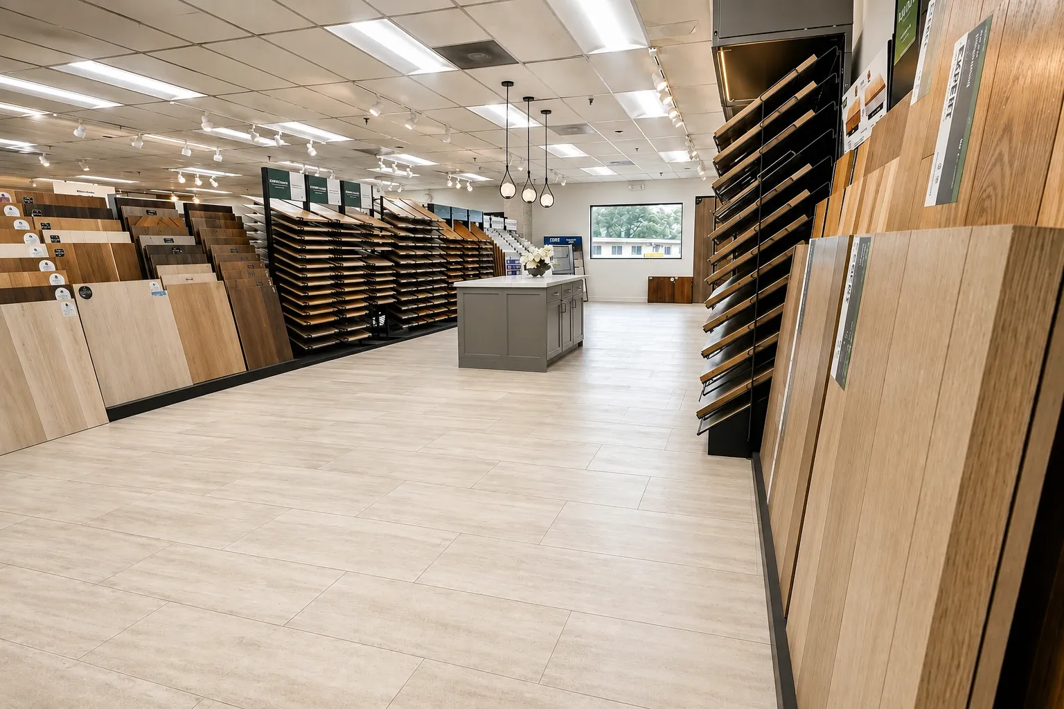 hardwood flooring displays inside karpet king design center in rockville, maryland